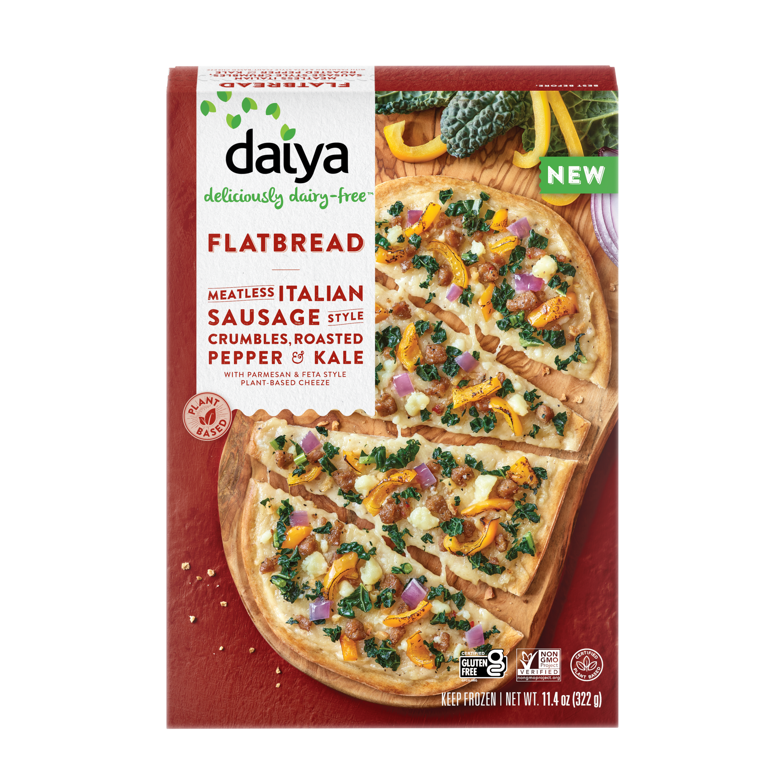 Meatless Italian Sausage Style Crumbles, Roasted Pepper & Kale Flatbread